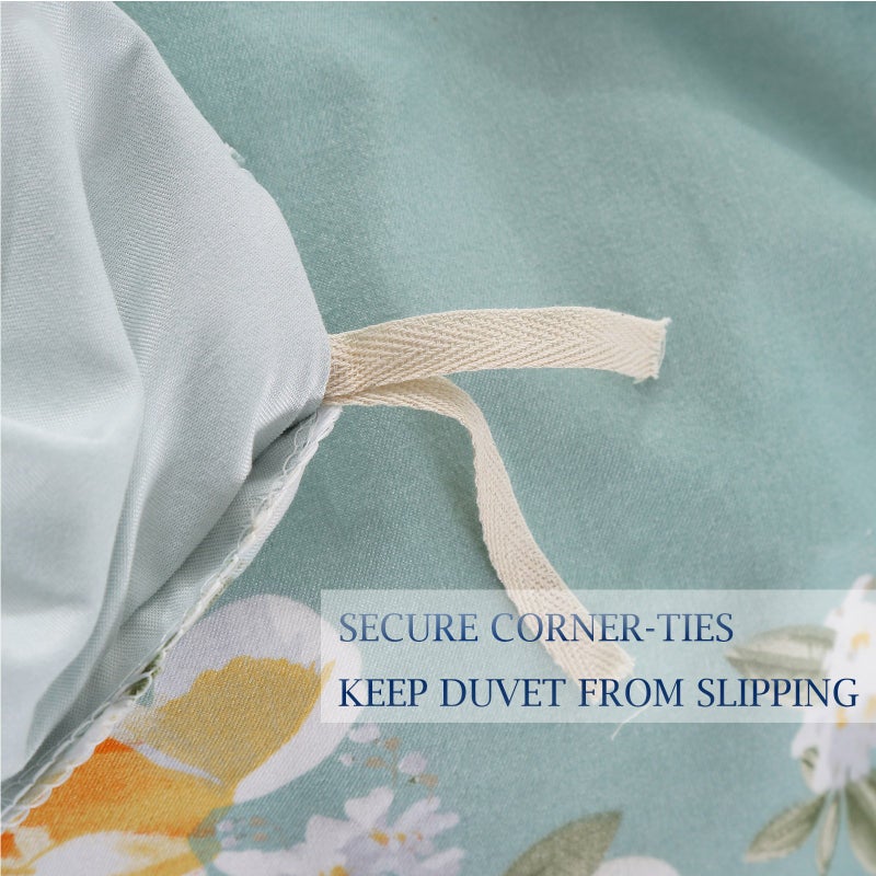 Nanko King Duvet Cover Set 3 Pieces 104X90 Size (1 Duvet Cover + 2 Pillow Shams) - Green Floral Printed -Soft Lightweight Luxury Microfiber - Teal Flower Comforter Cover - Image 4